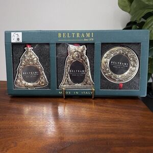 3 x Beltrami Ornaments Gold Photo Picture Frames Christmas Tree Bell Wreath